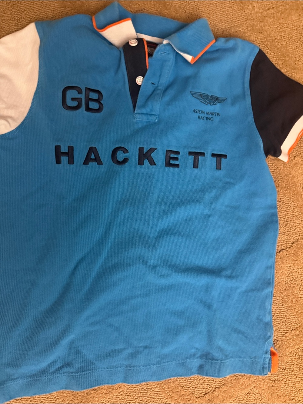Hackett Kids Bright Blue Polo with Navy & White Panels and Orange Trim